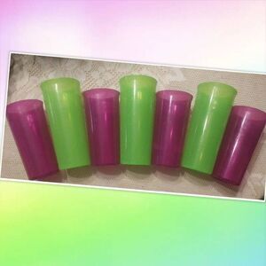 Lot of 7  TUPPERWARE TUMBLERS  6377A  & 6379A ~ 3- 9oz  Lime & 4 - 12oz Purple